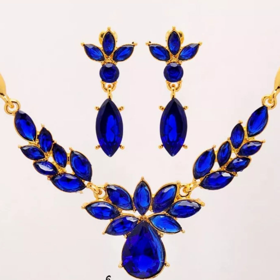 Gold Crystal Drop Earring Necklace Set