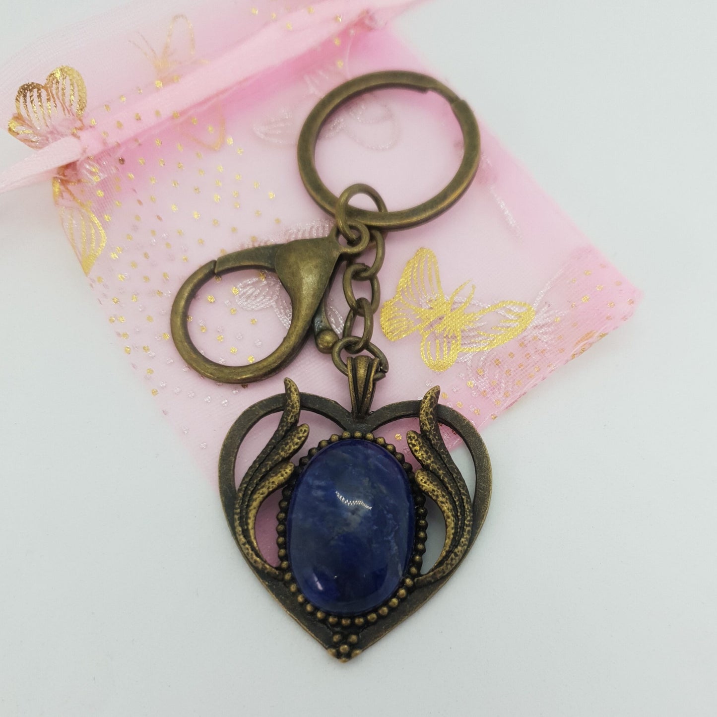 Antique Bronze Heart Wings Keychain