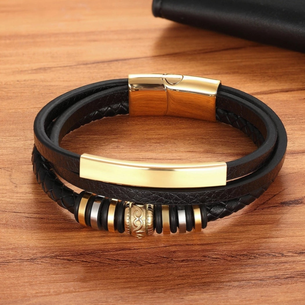 Multi-layer Stainless Steel Luxury Leather Bracelet