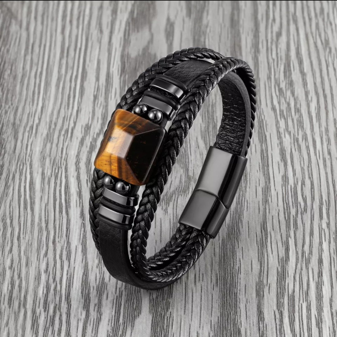 Tiger's Eye 3 Layer Stainless Steel Bracelet