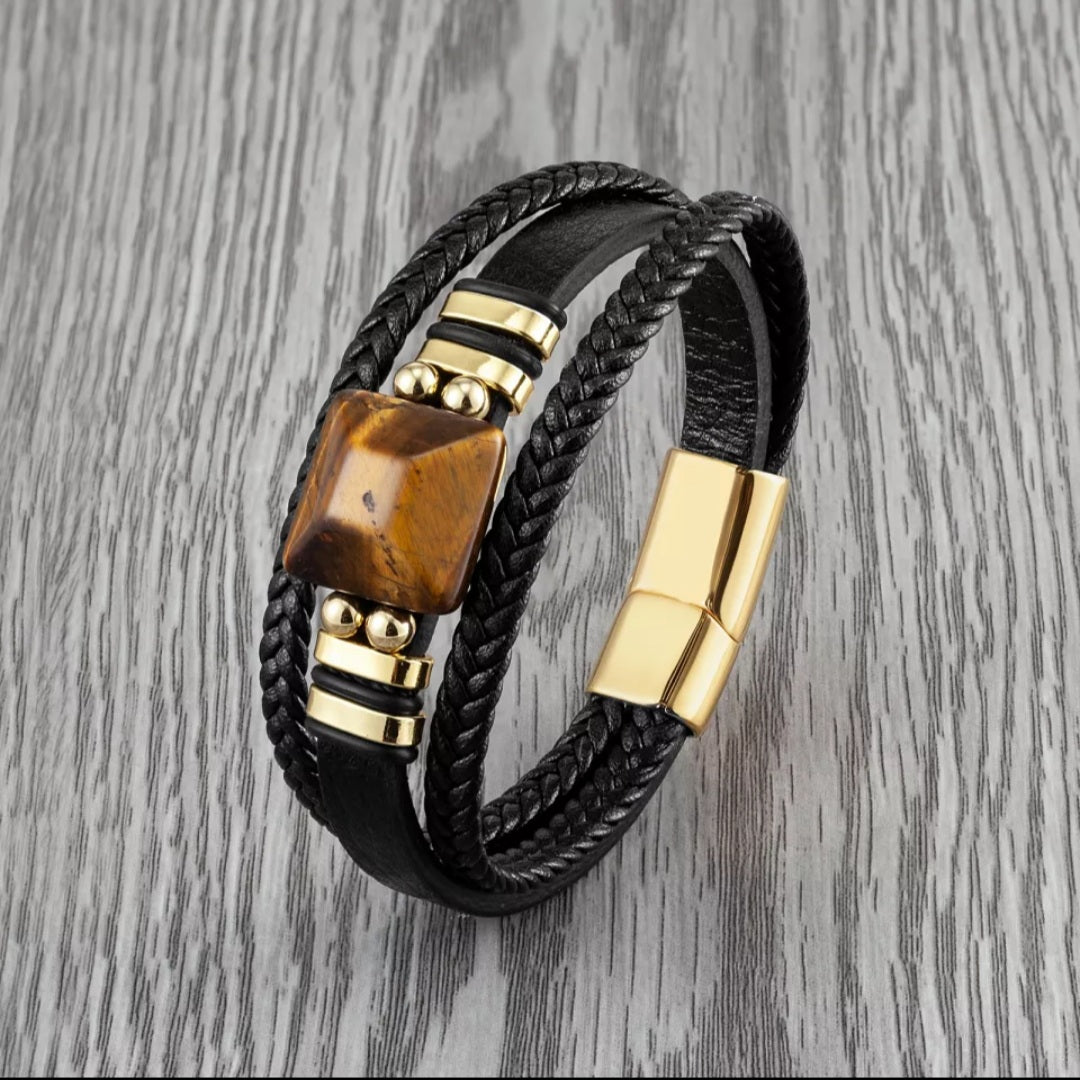 Tiger's Eye 3 Layer Stainless Steel Bracelet