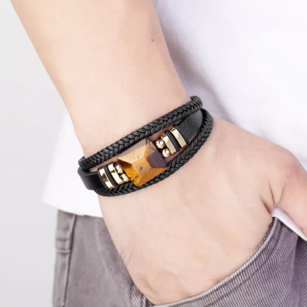 Tiger's Eye 3 Layer Stainless Steel Bracelet
