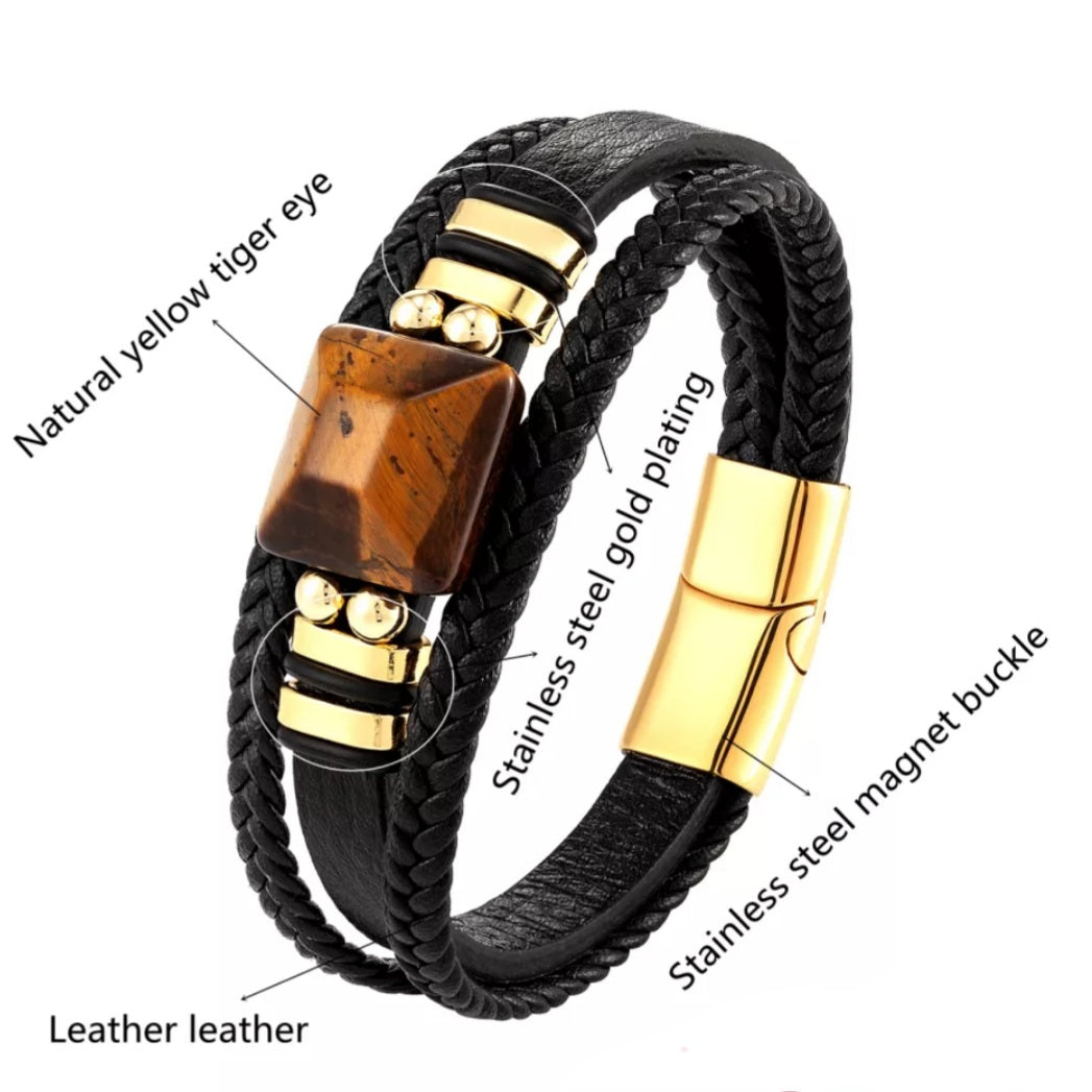 Tiger's Eye 3 Layer Stainless Steel Bracelet
