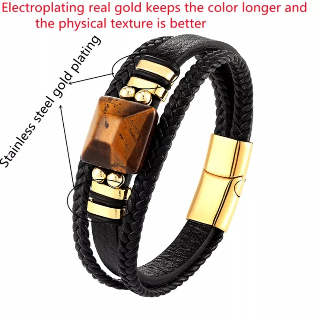 Tiger's Eye 3 Layer Stainless Steel Bracelet