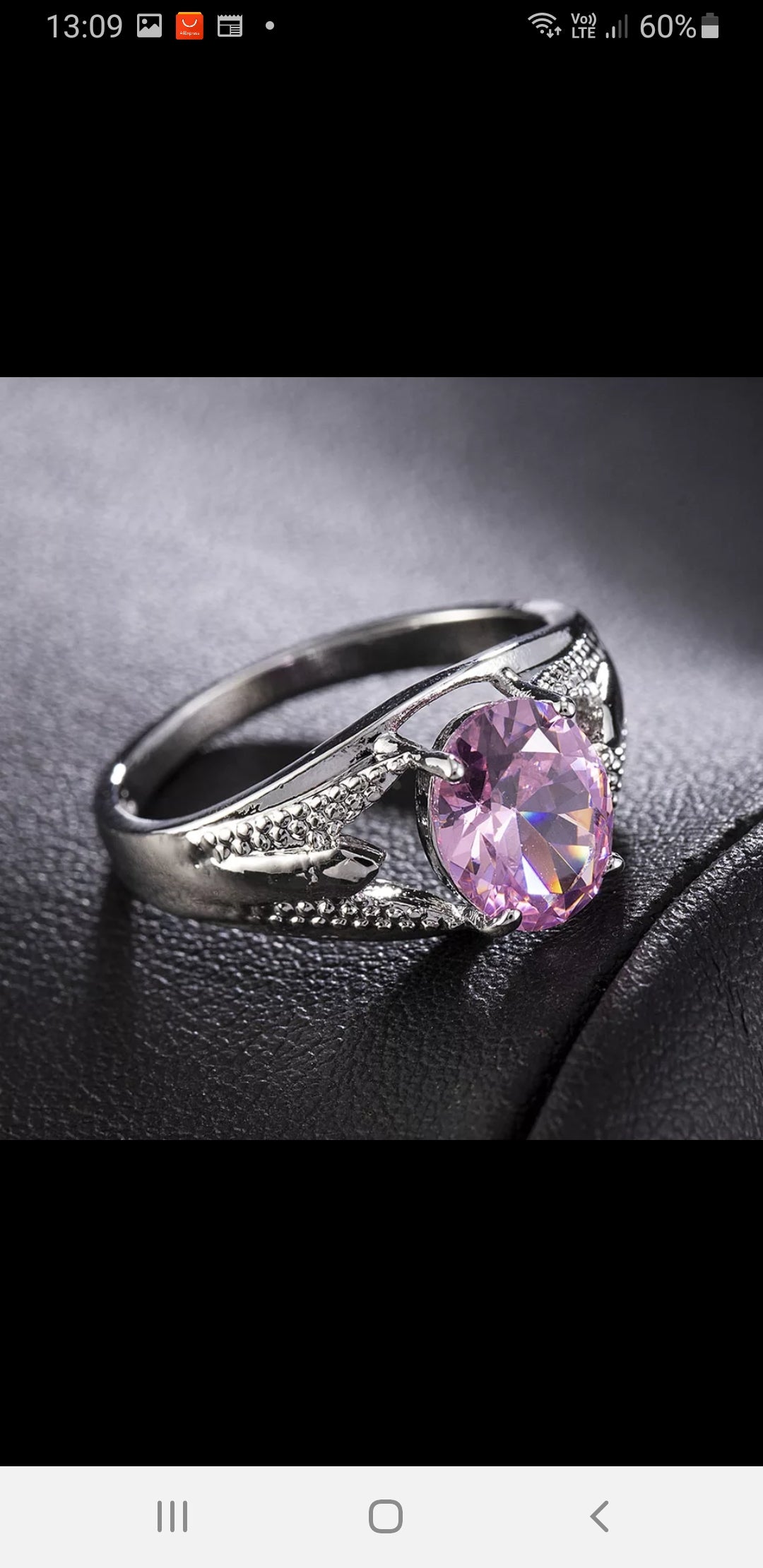 Fashion Silver Pink Oval Crystal Ring