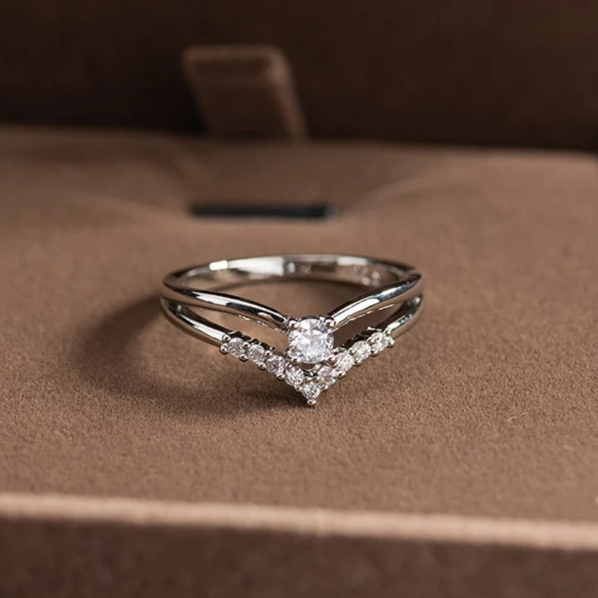 Silver Cubic Zirconia V Shaped Ring