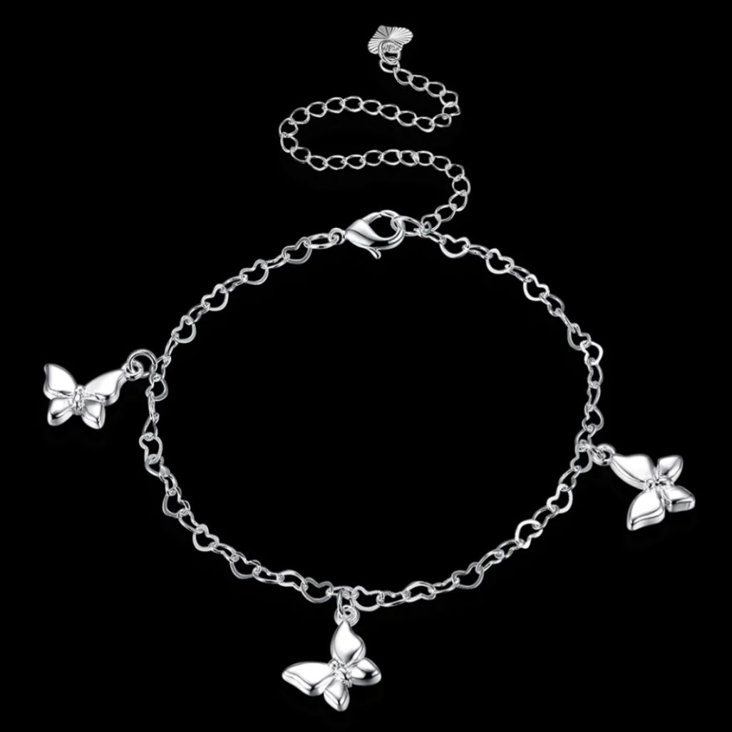 Sterling Silver Butterfly Charm Anklet