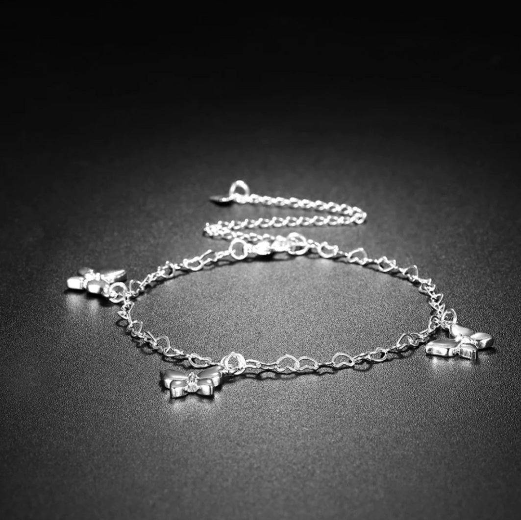 Sterling Silver Butterfly Charm Anklet