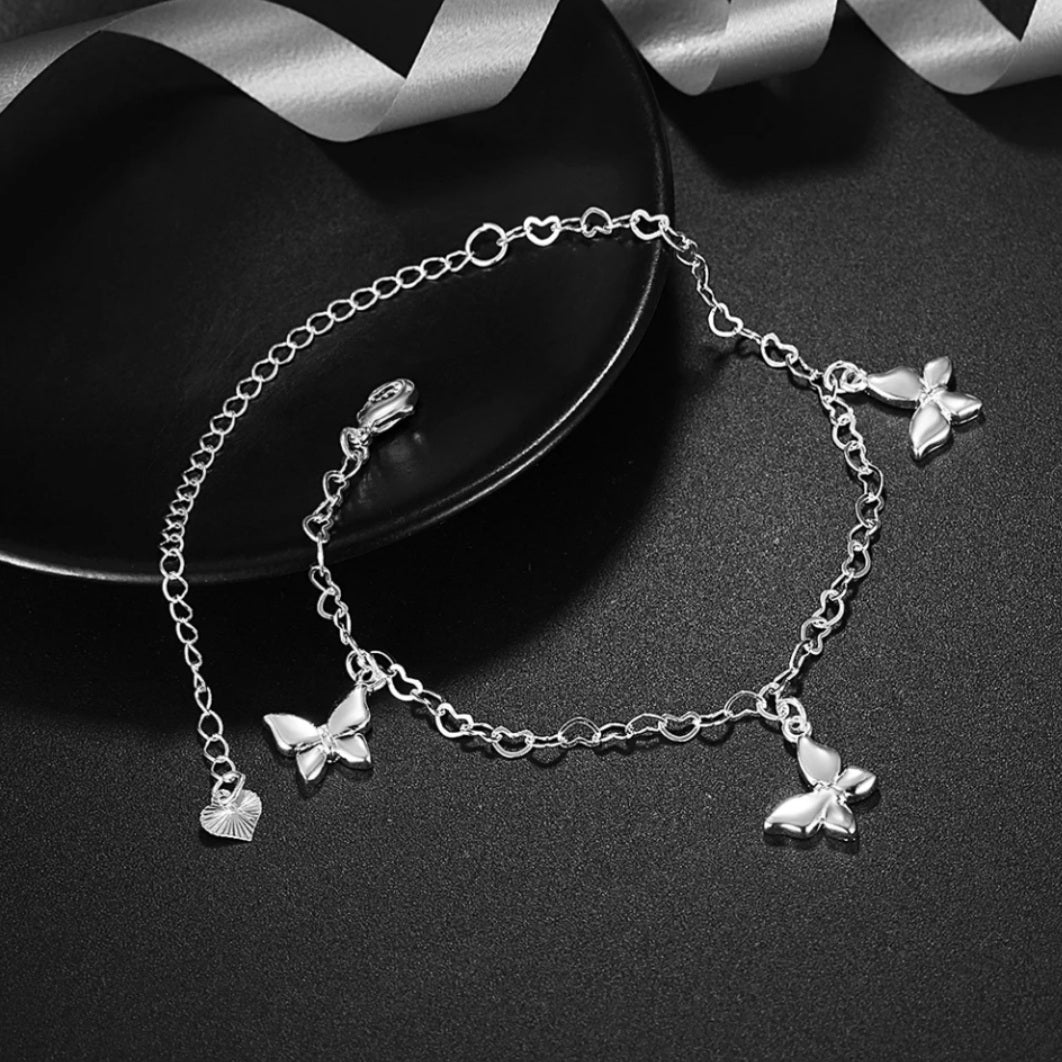 Sterling Silver Butterfly Charm Anklet