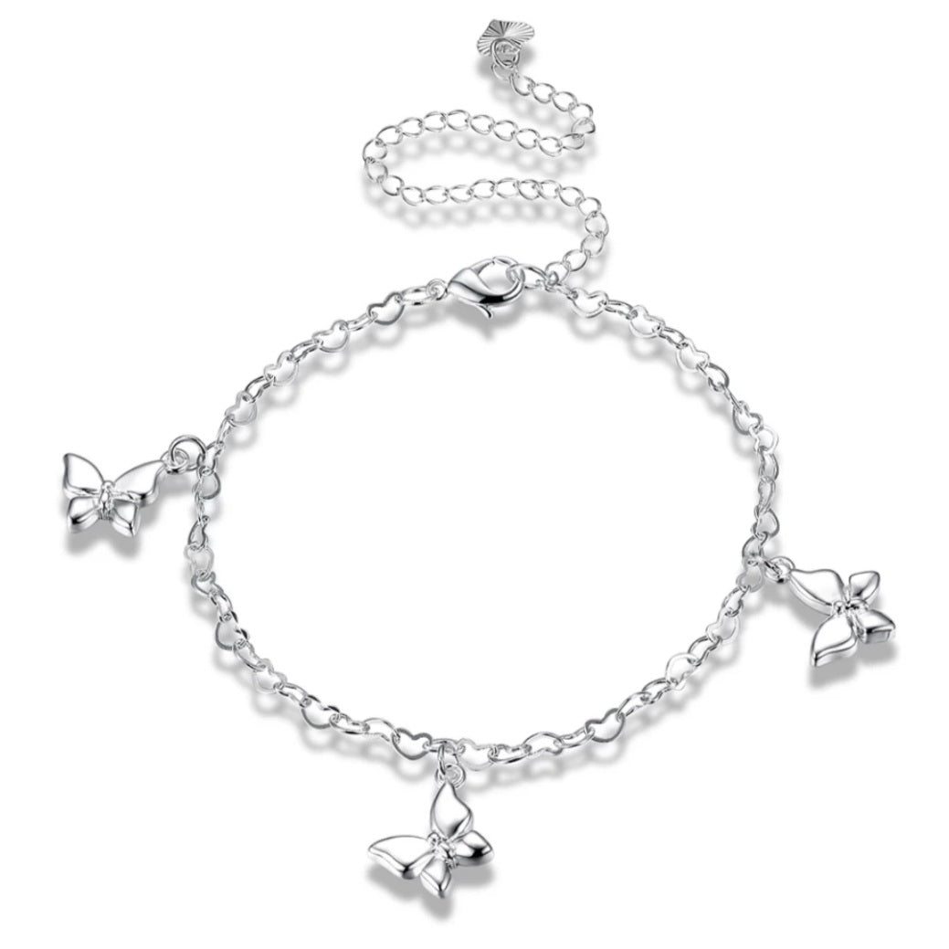 Sterling Silver Butterfly Charm Anklet