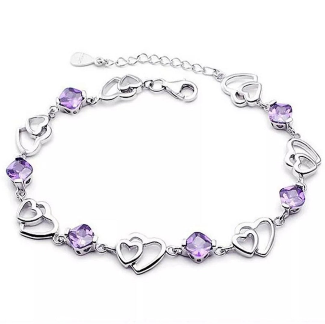 Sterling Silver Double Heart Zircon Bracelet