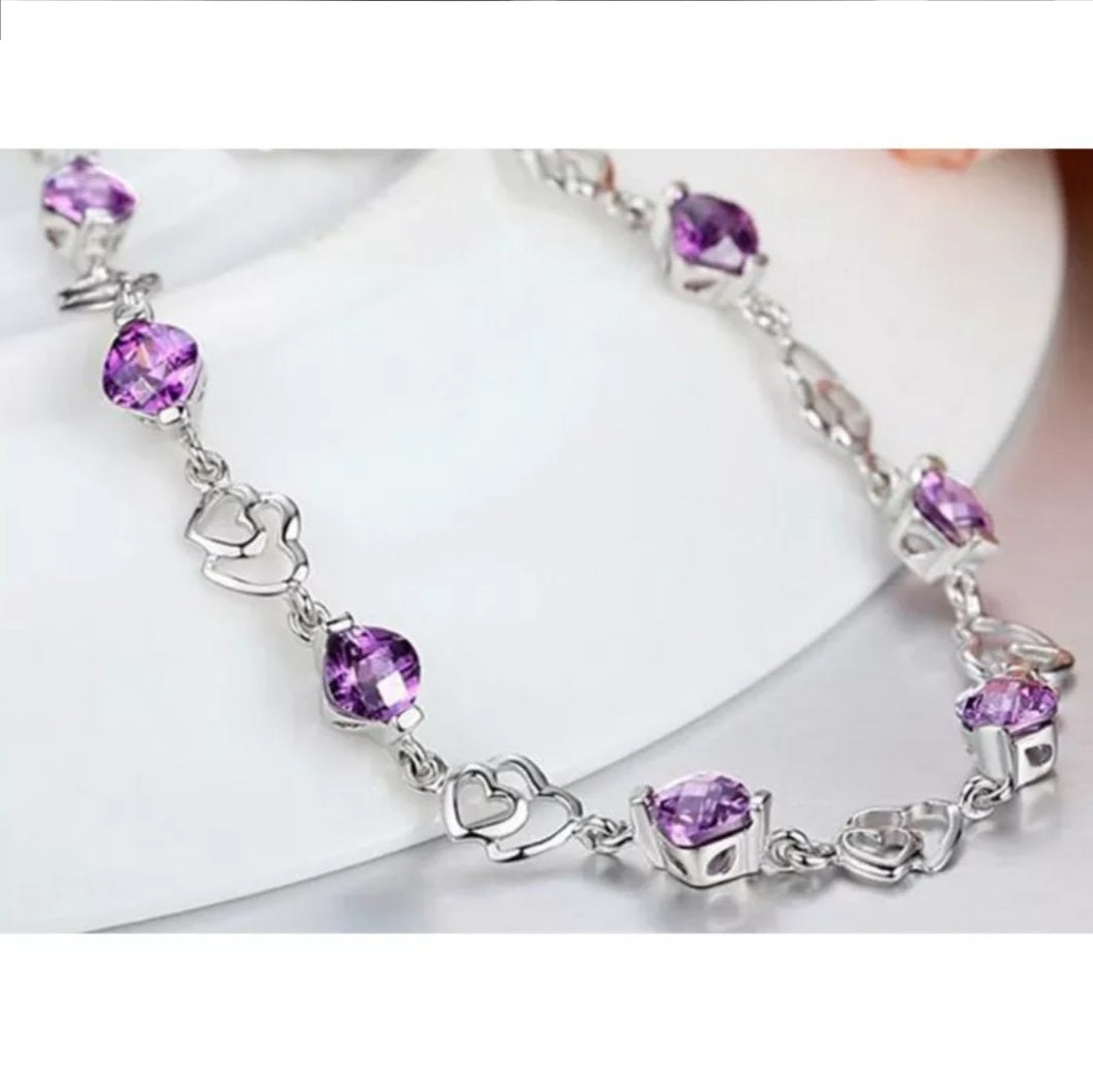 Sterling Silver Double Heart Zircon Bracelet