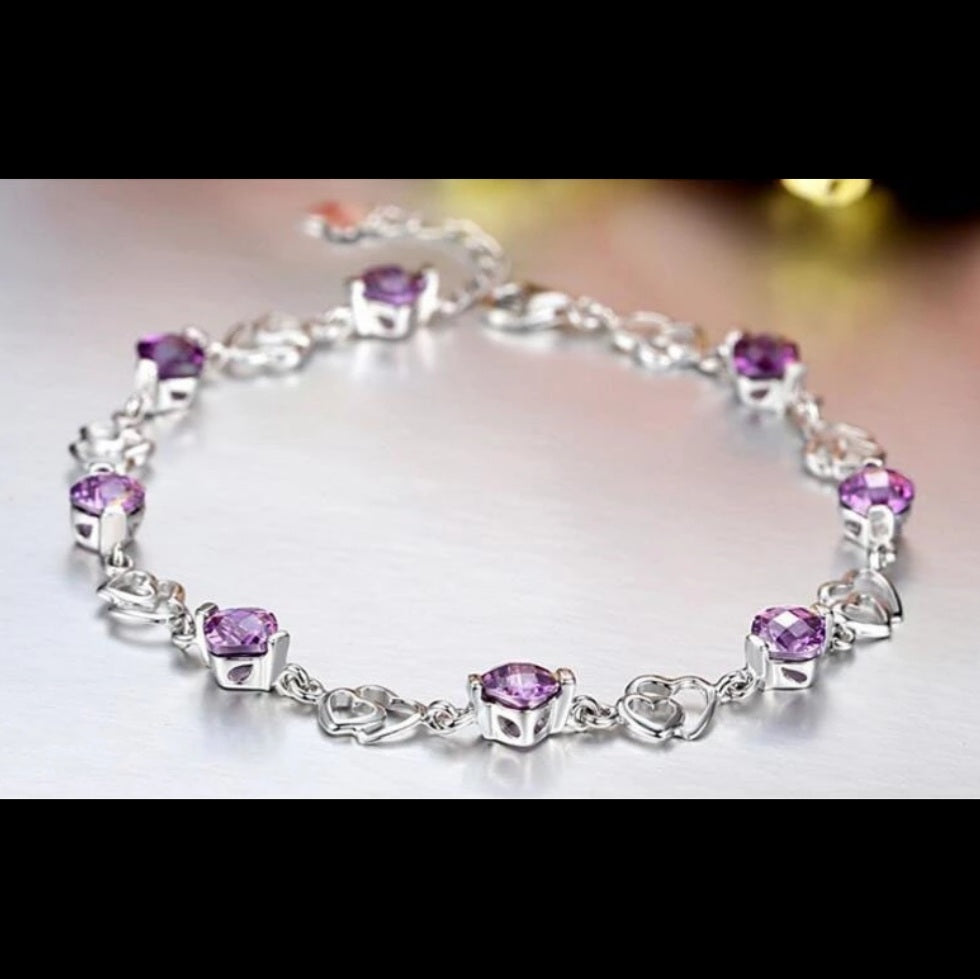 Sterling Silver Double Heart Zircon Bracelet