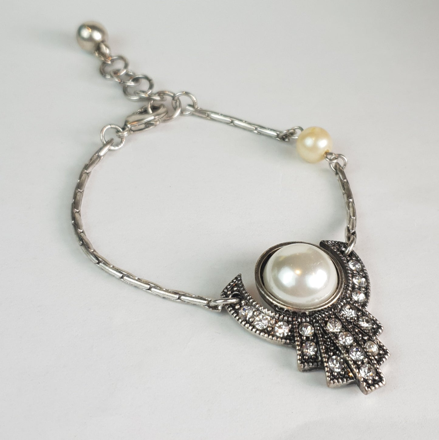 Vintage Silver Pearl Crystal Bracelet