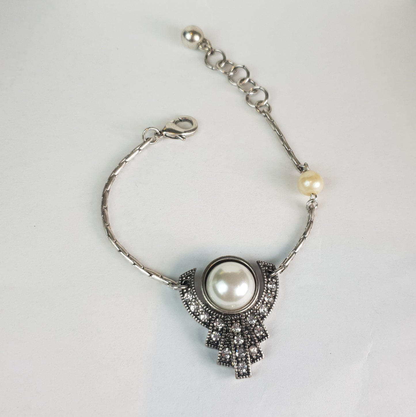 Vintage Silver Pearl Crystal Bracelet