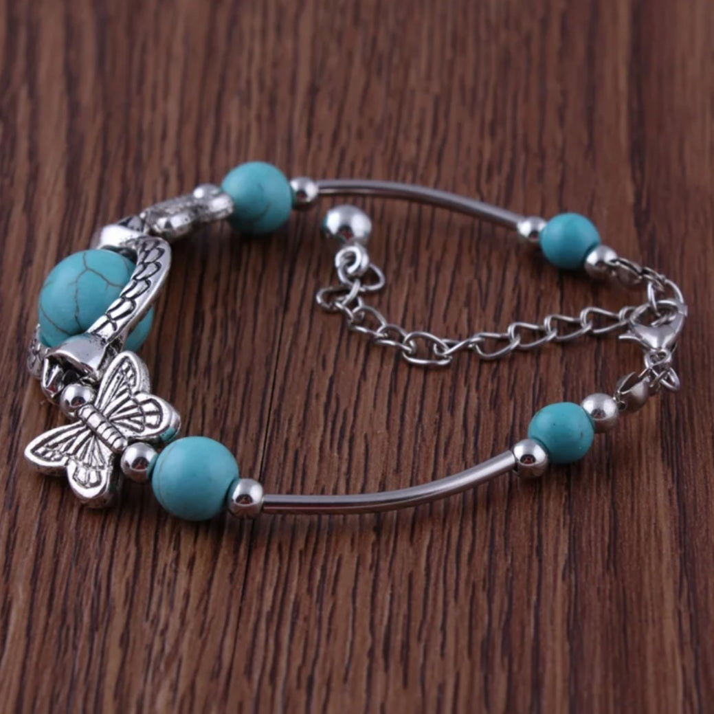 Boho Turquoise Stone Butterfly Bracelet