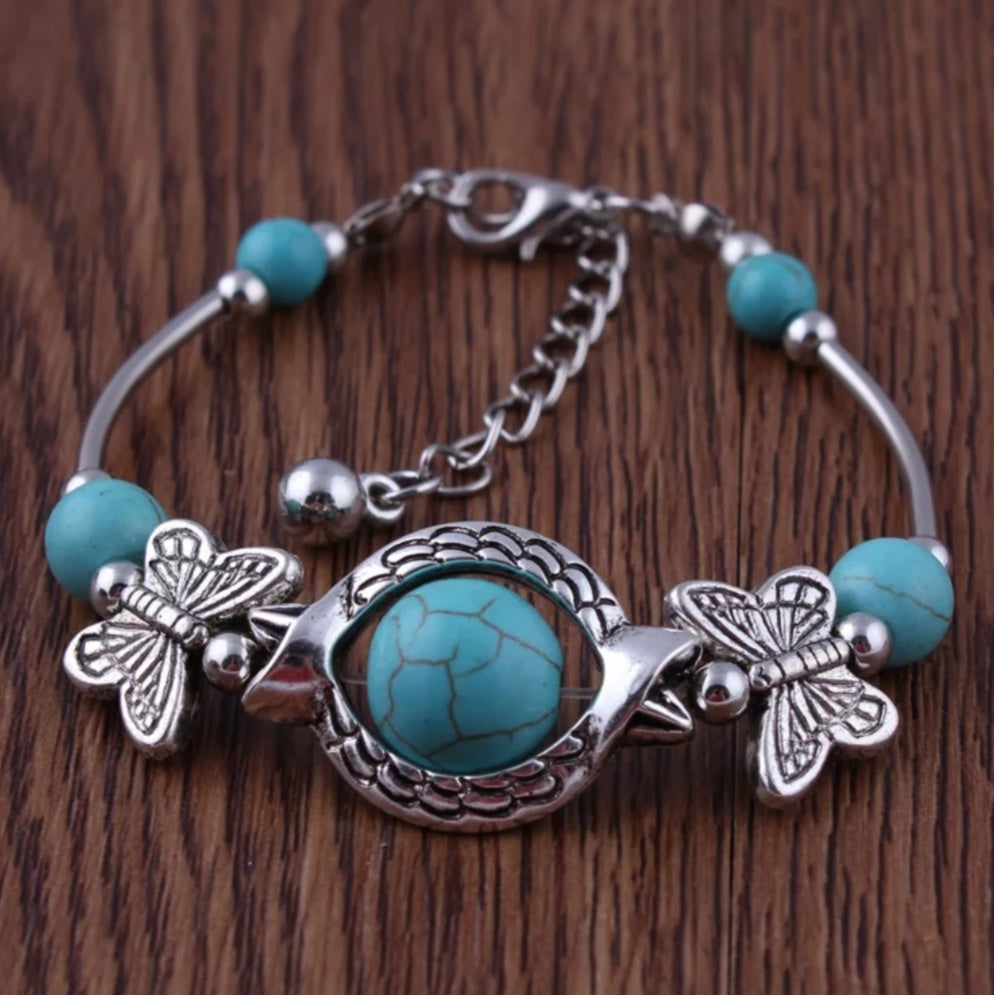 Boho Turquoise Stone Butterfly Bracelet