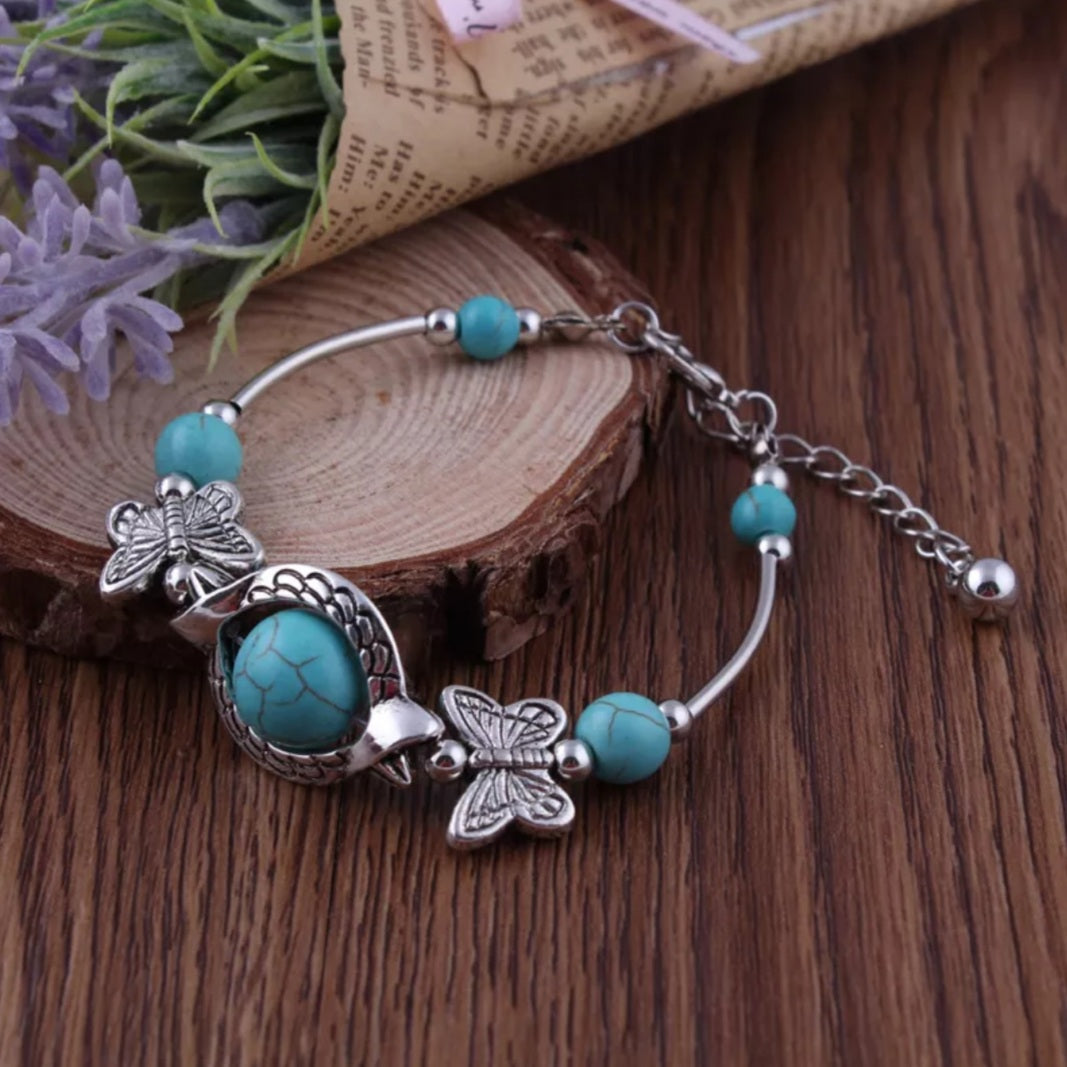 Boho Turquoise Stone Butterfly Bracelet