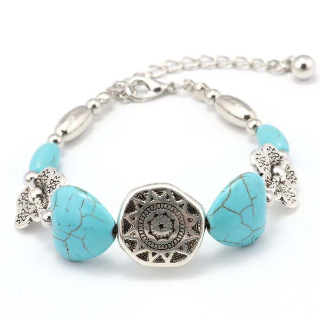 Tibetan Silver Heart Sun Coin Bracelet