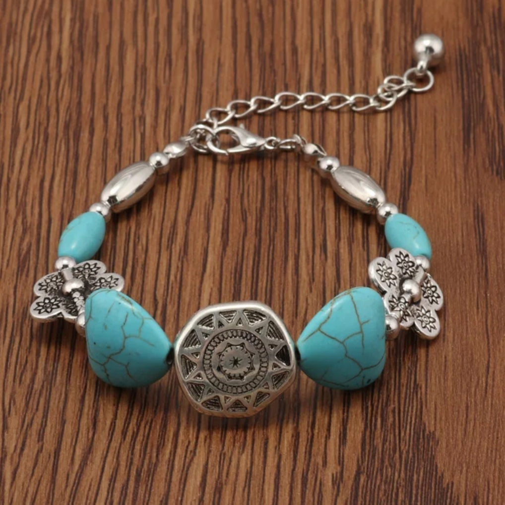 Tibetan Silver Heart Sun Coin Bracelet