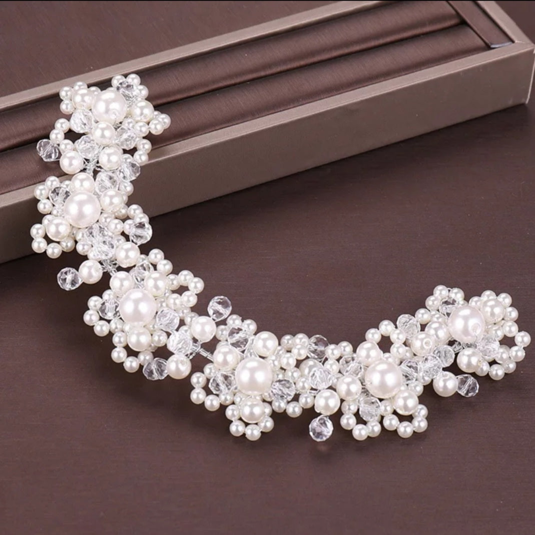 Pearl Flower Crystal Hairband