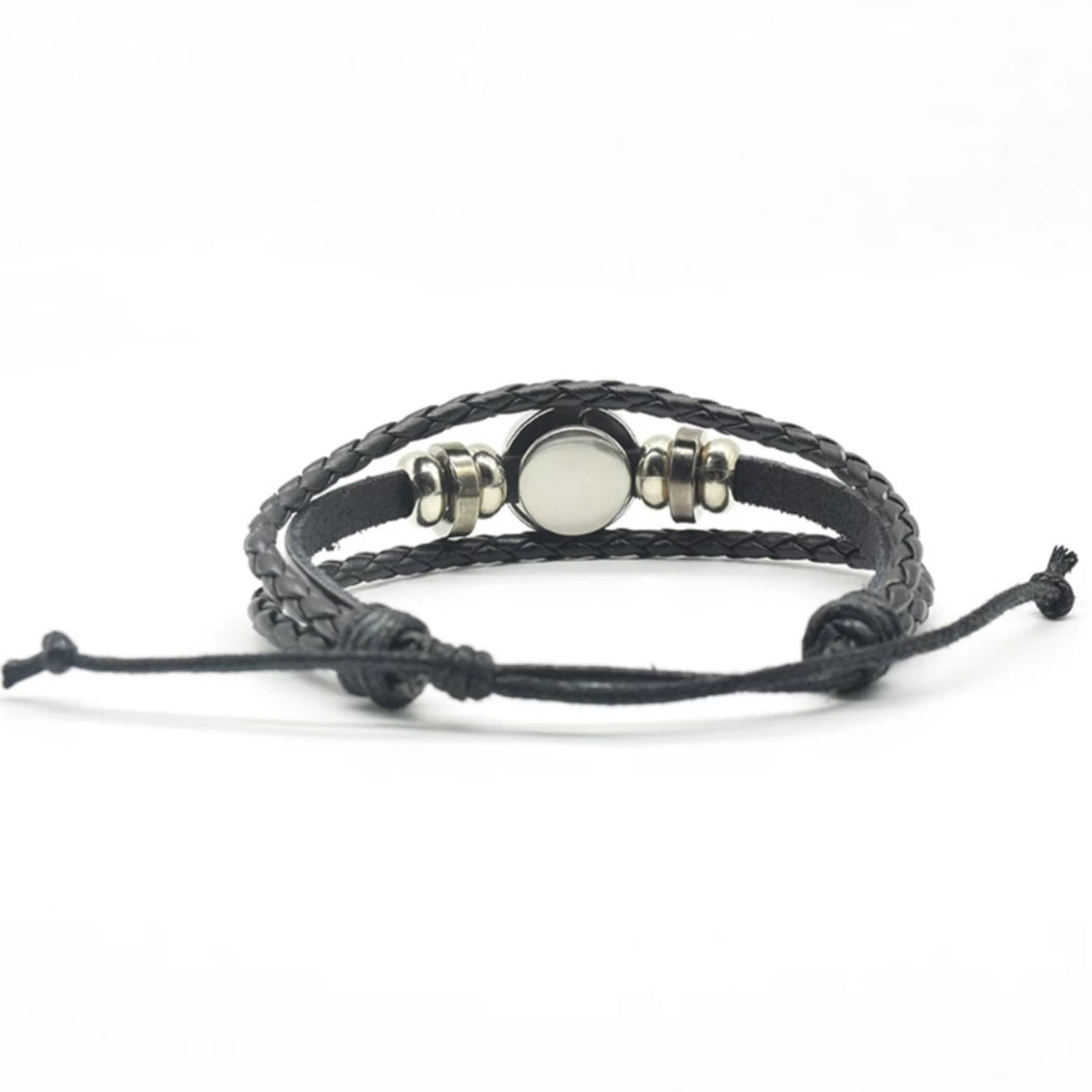 Black Leather Glass Dome Dragon Wrap Bracelet