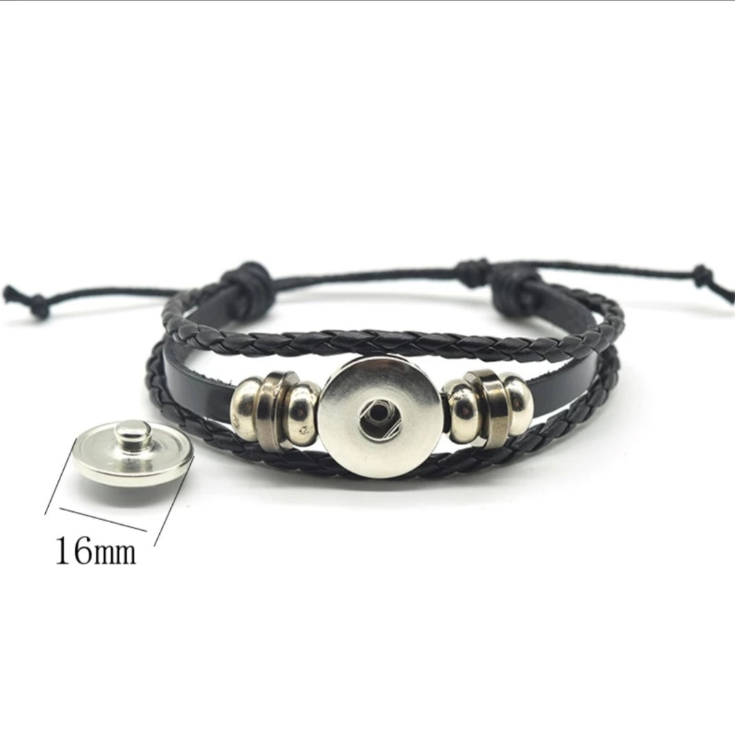 Black Leather Glass Dome Yin Yang Wrap Bracelet