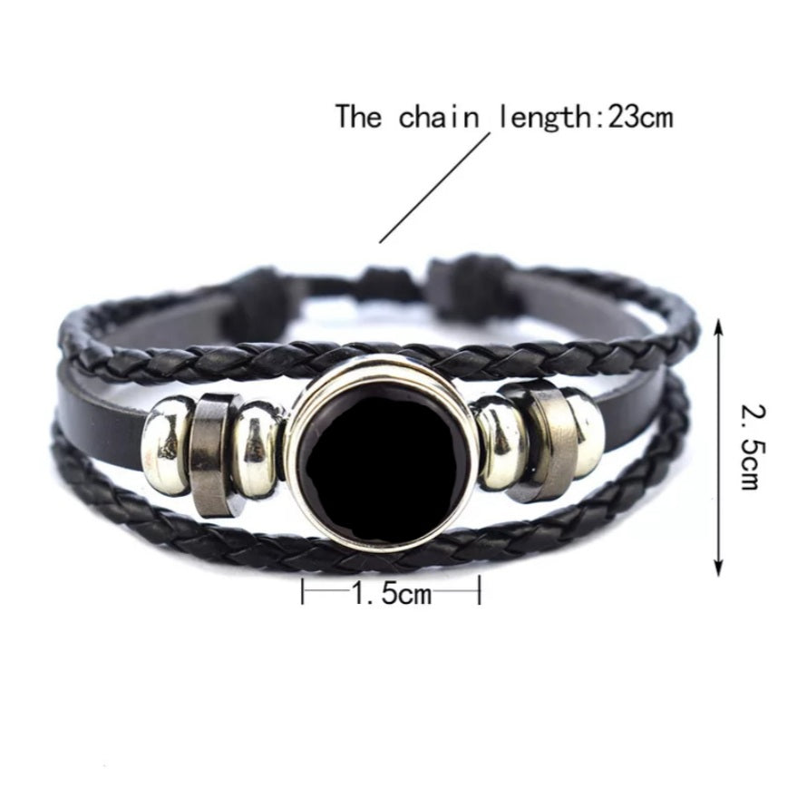 Black Leather Glass Dome Dragon Wrap Bracelet