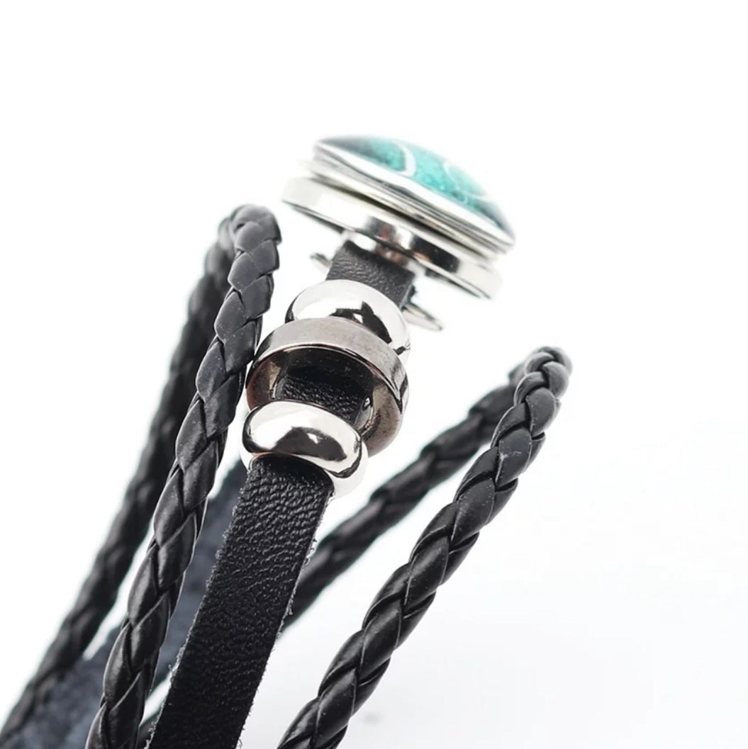 Black Leather Glass Dome Inspirational Wrap Bracelet