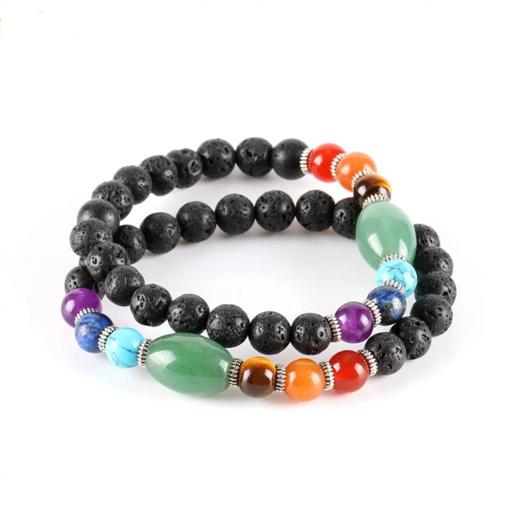 Green Aventurine Healing 7 Chakra Gem Stone Bracelet