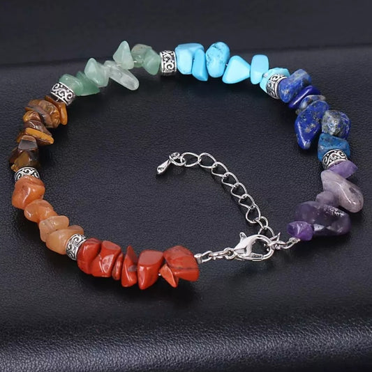 Natural Chip Stone 7 Chakra Reiki Bracelet