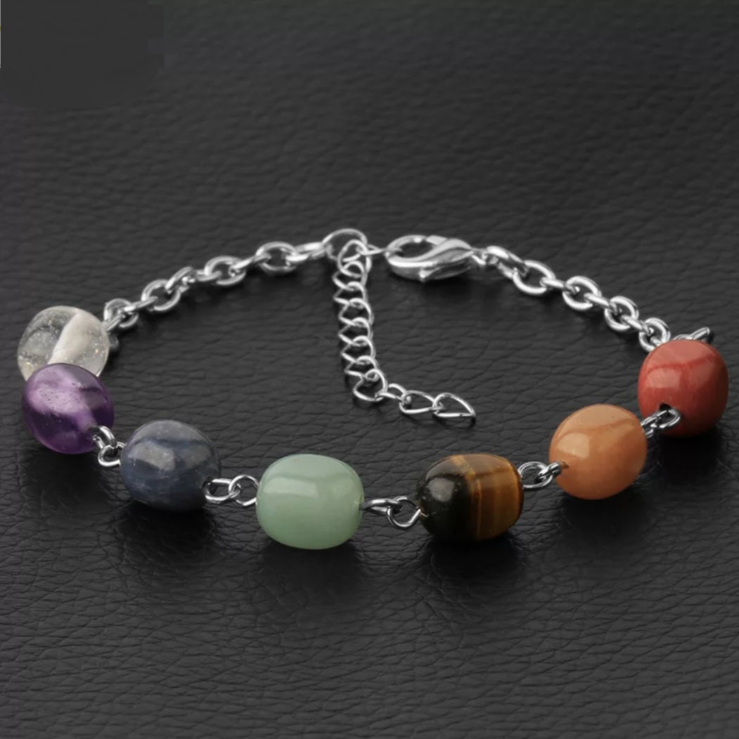 Irregular Stone 7 Chakra Natural Link Chain Bracelet