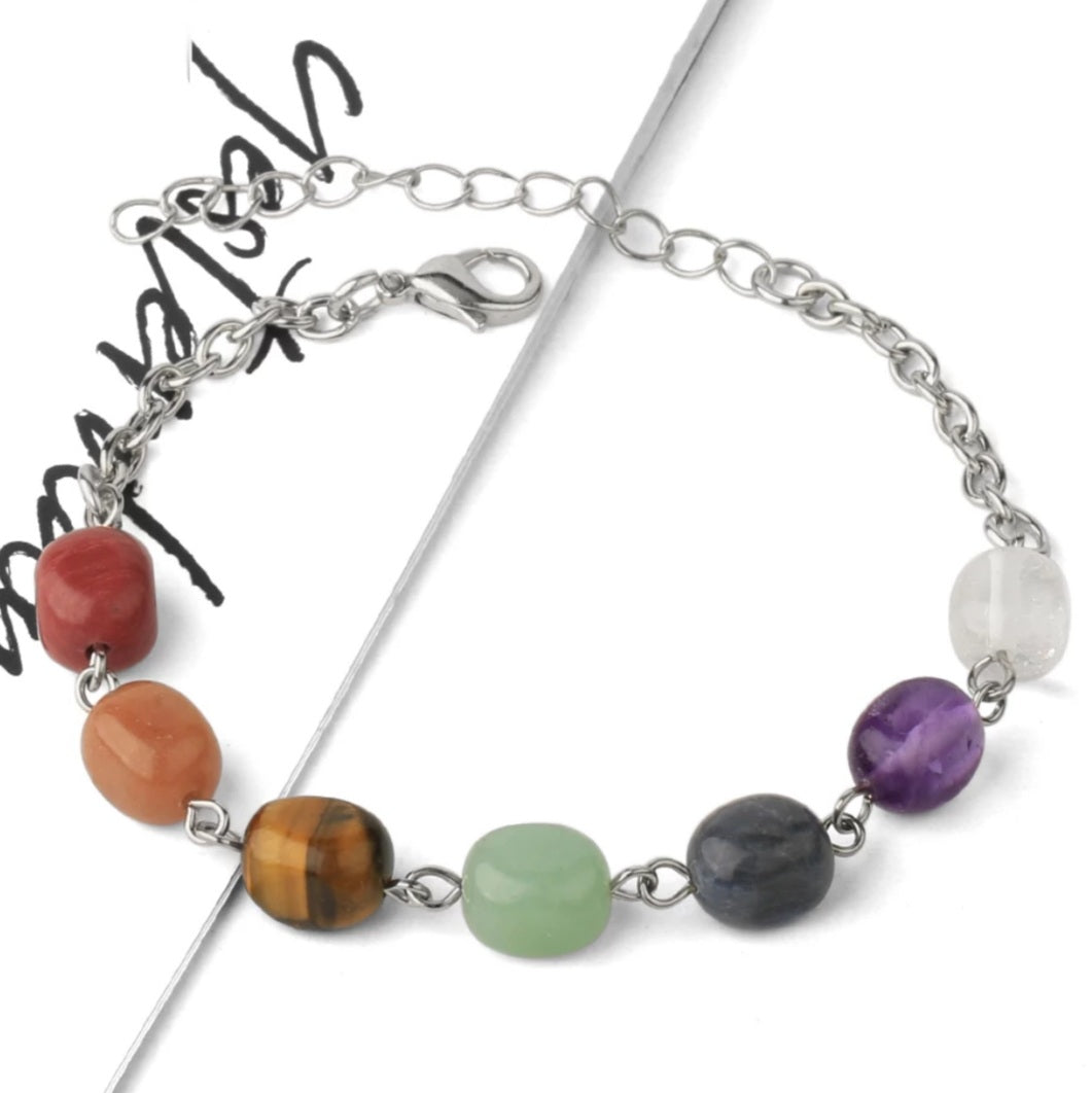 Irregular Stone 7 Chakra Natural Link Chain Bracelet