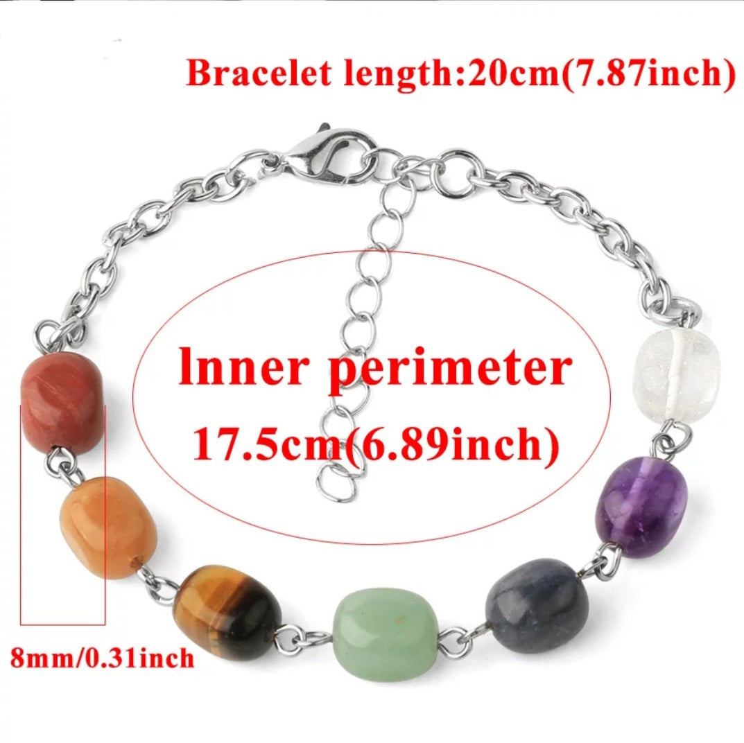 Irregular Stone 7 Chakra Natural Link Chain Bracelet