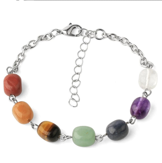 Irregular Stone 7 Chakra Natural Link Chain Bracelet