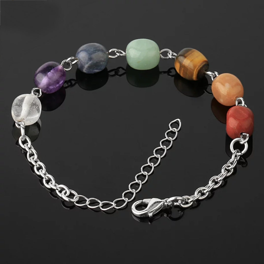 Irregular Stone 7 Chakra Natural Link Chain Bracelet