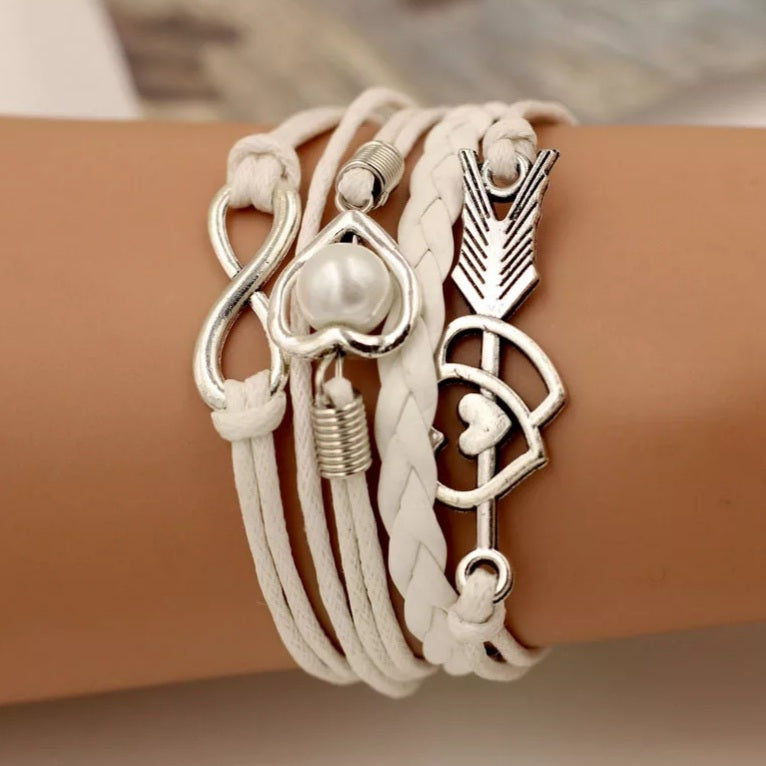 Leather Infinity Love Pearl Friendship Bracelet