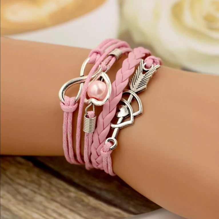 Leather Infinity Love Pearl Friendship Bracelet