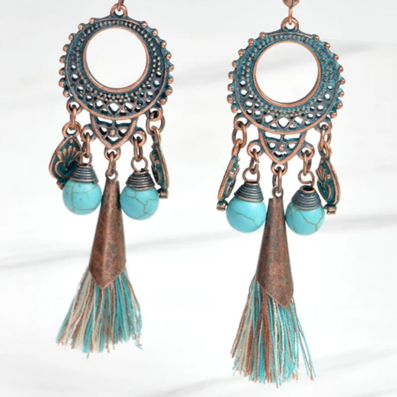 Antique Bronze Sunbathing Tassel Earrings