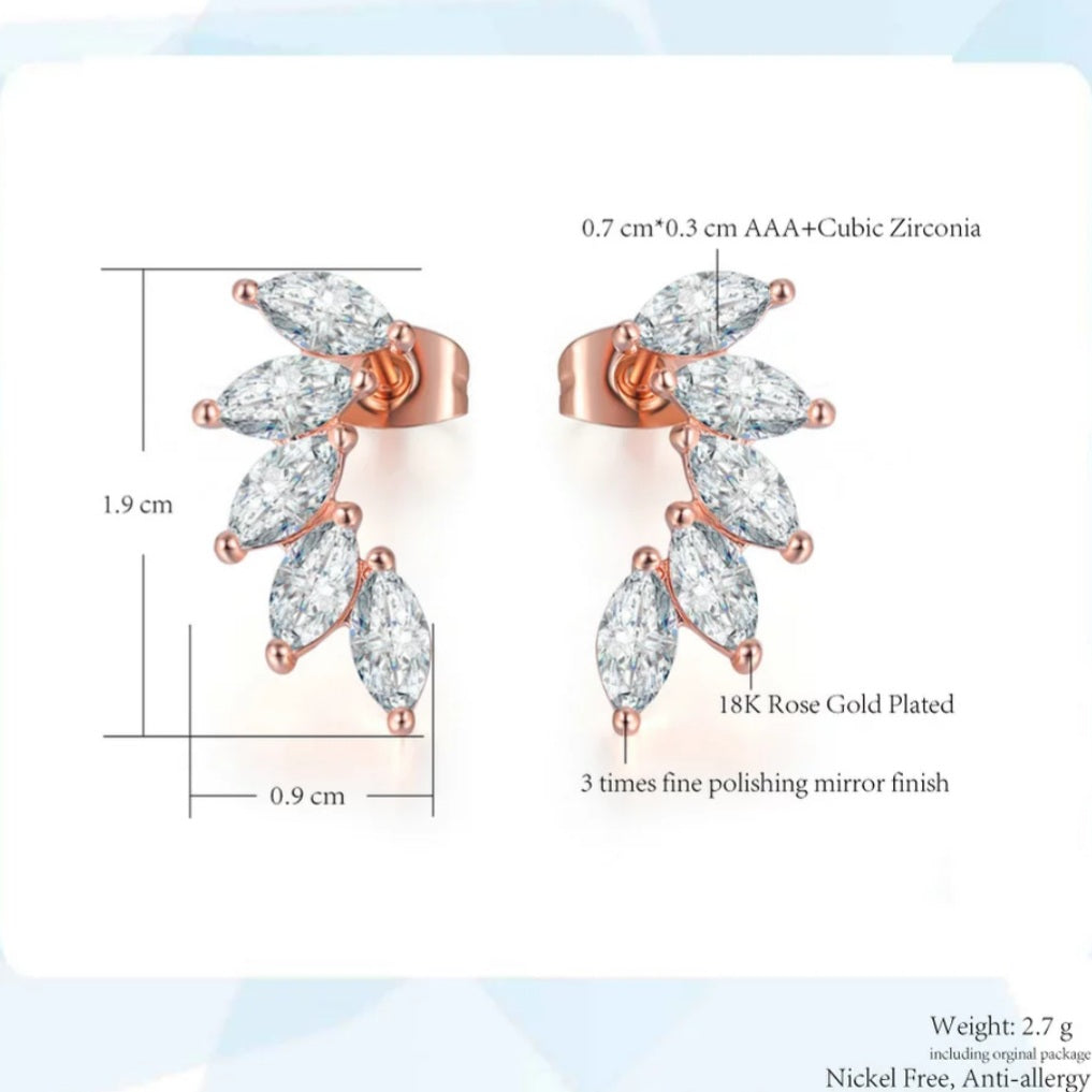 Gold Cubic Zirconia Leaf Stud Earrings