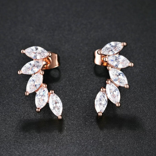 Gold Cubic Zirconia Leaf Stud Earrings