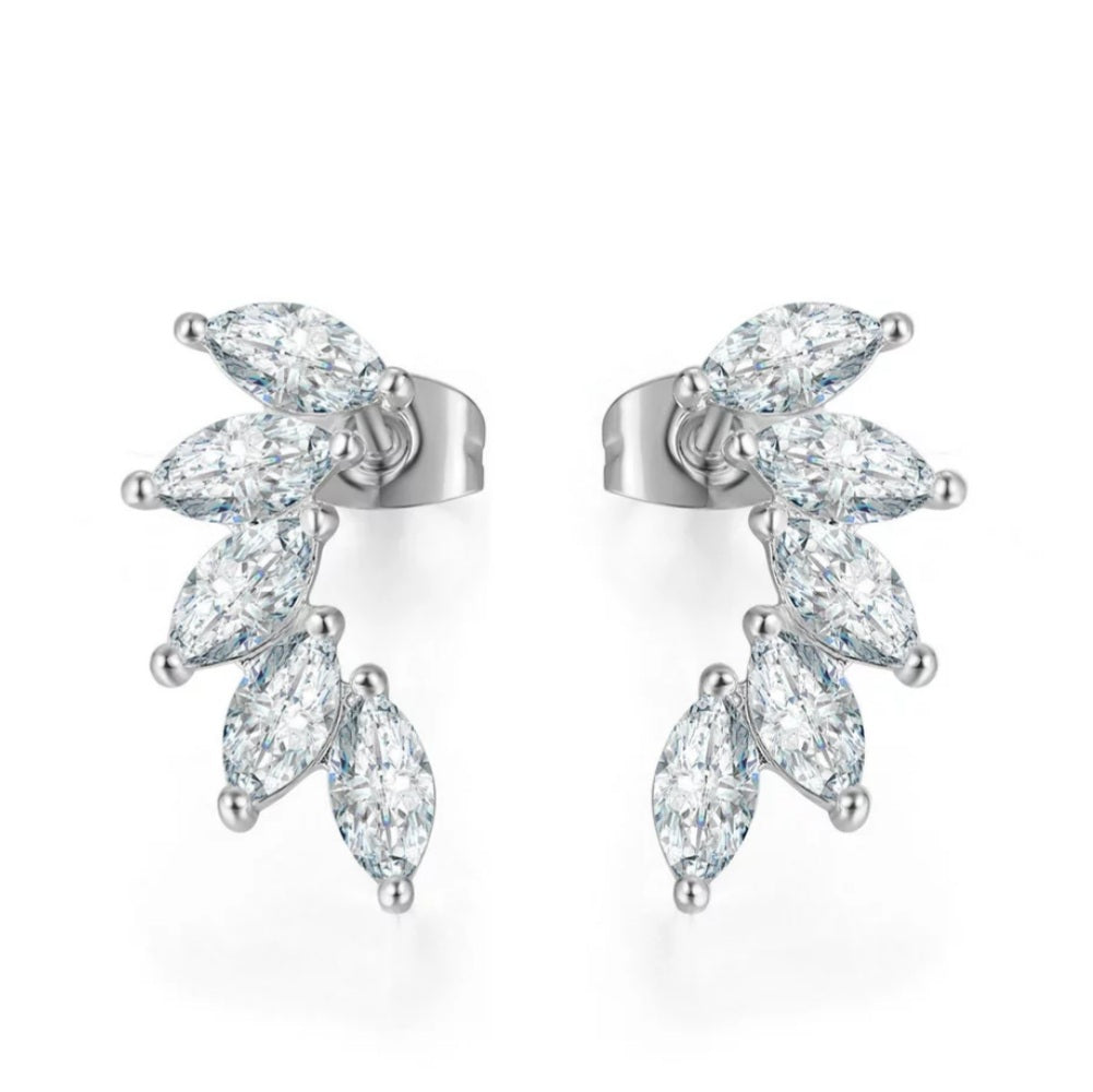 Gold Cubic Zirconia Leaf Stud Earrings