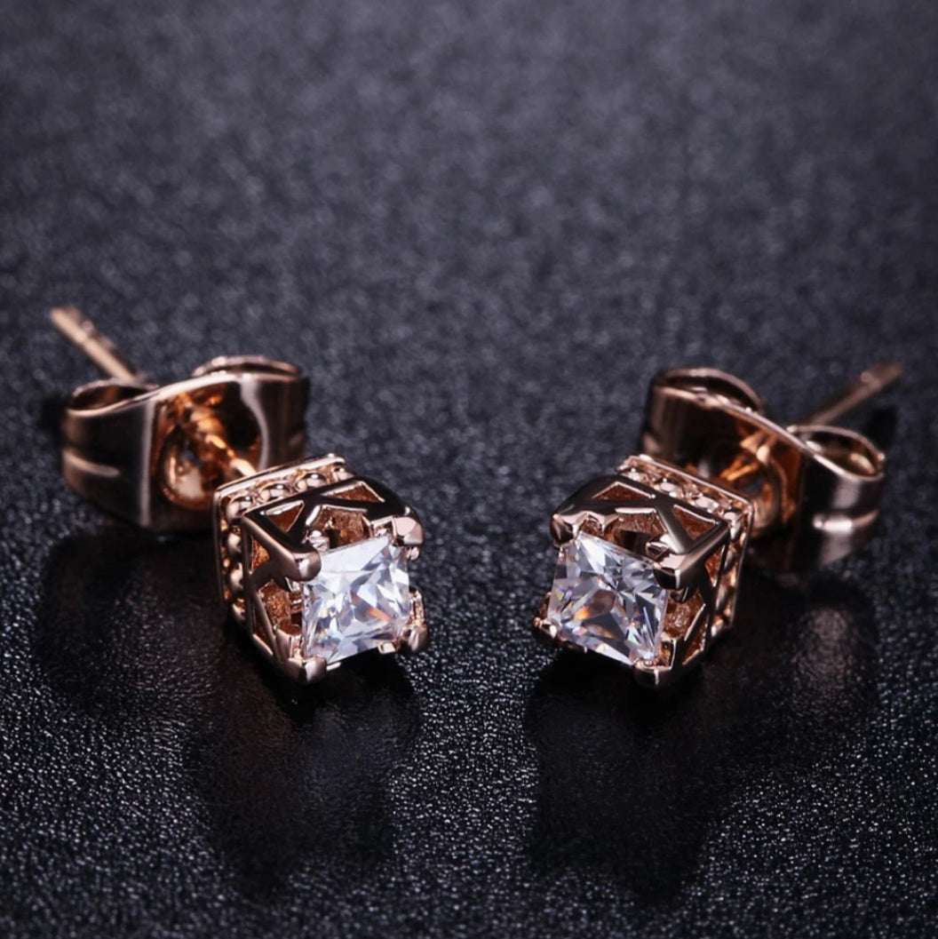 Gold 4 Claw Crown Cubic Zirconia Earrings