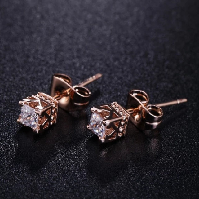 Gold 4 Claw Crown Cubic Zirconia Earrings