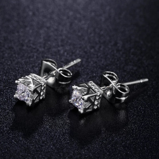 Gold 4 Claw Crown Cubic Zirconia Earrings