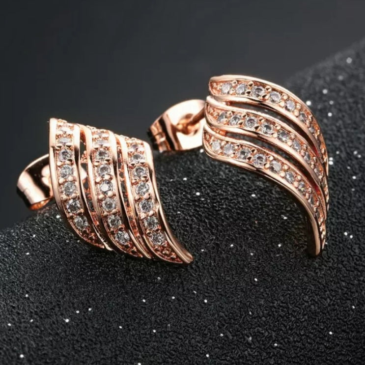 Gold Angel Wings Cubic Zirconia Stud Earrings