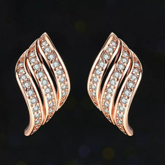 Gold Angel Wings Cubic Zirconia Stud Earrings