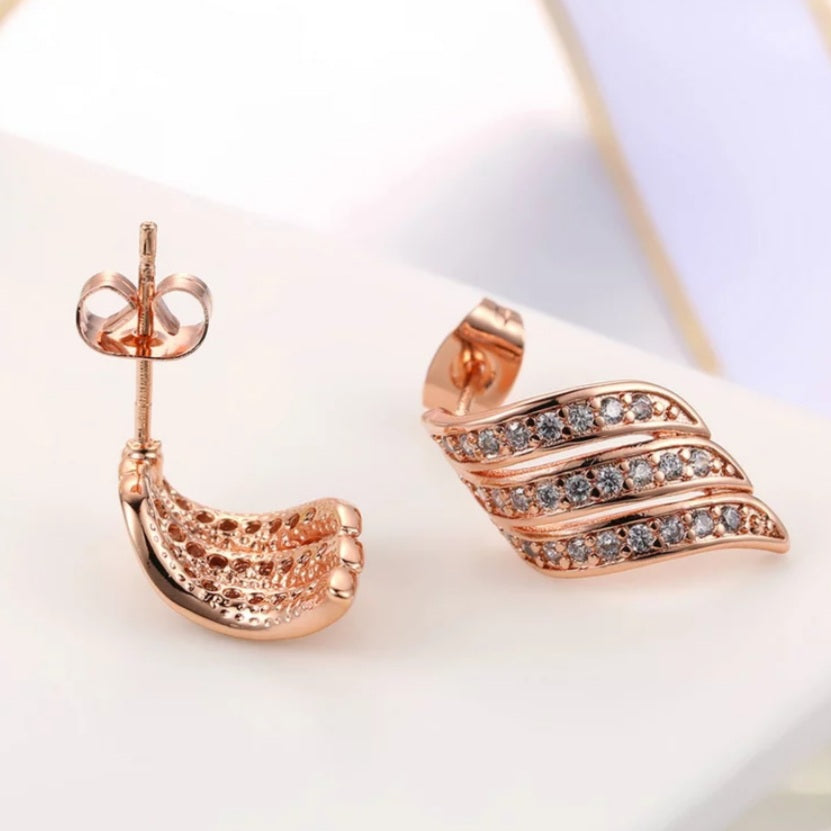 Gold Angel Wings Cubic Zirconia Stud Earrings