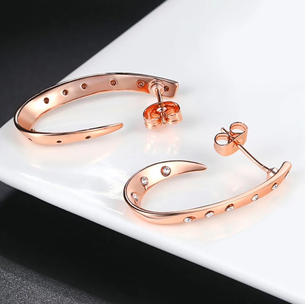 Rose Gold Arc Cubic Zirconia Earrings