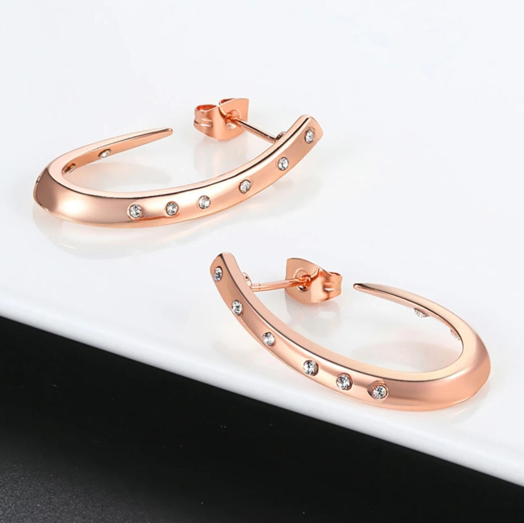 Rose Gold Arc Cubic Zirconia Earrings